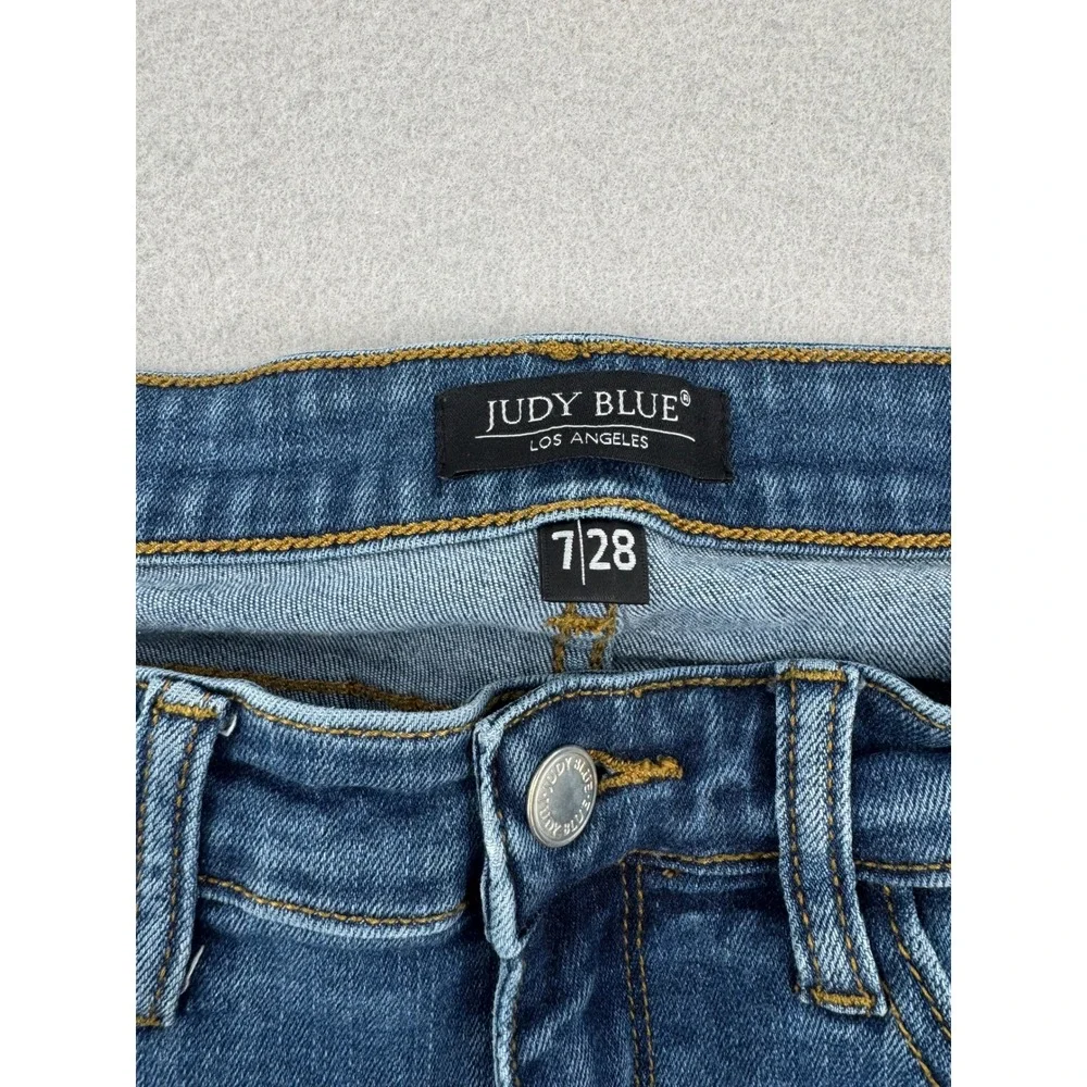 Judy Blue Mid Rise Angie Relaxed Fit Jeans Blue Medium Wash Womens 7/28 (28x26)